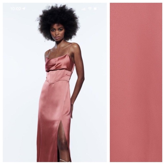 Zara Pink Satin Midi Dress - Picture 5 of 13